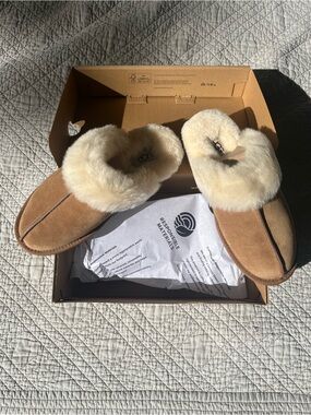 UGG Chestnut Scuffette II Suede Slide with Cream Shearling